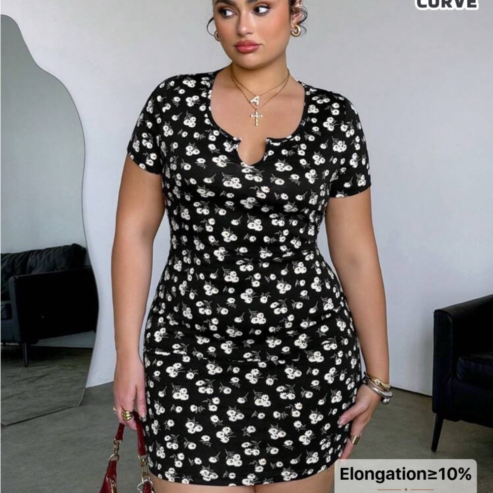 SHEIN Black and White Floral Mini Dress